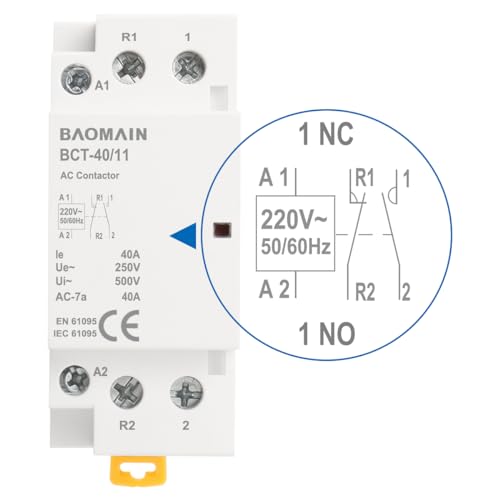 BAOMAIN 220V AC 2-Pole 40A Modular Contactor, 1NO1NC, DIN Rail Mount