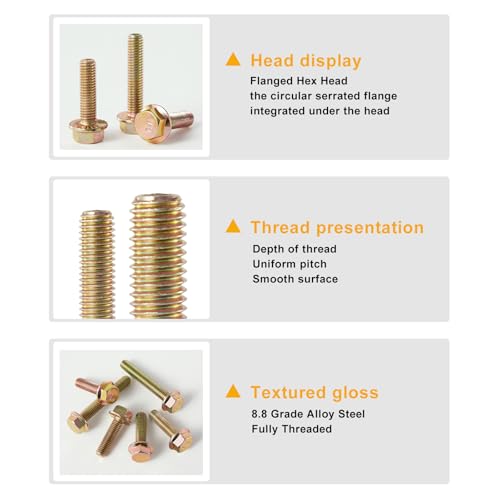 M8 x 25mm 20pcs Flanged Hex Head Bolts, M8 x 1.25 Bolts, Flange Hexagon Head Screws, 8.8 Grade Alloy Steel, Yellow Zinc Plated, Metric Fully Thread - size: M8 x 25mm(20PCS)