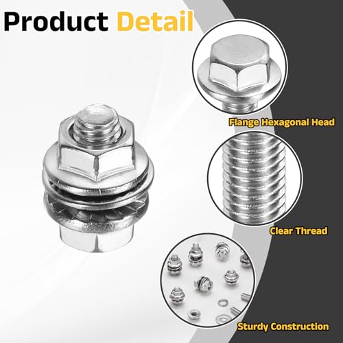 uxcell M5 x 10mm Phillips Flanged Hex Head Bolts, 10Pcs 304 Stainless Steel Flange Hexagon Screws with Nuts, Flat & Lock Washers, Fully Threaded, for Machinery Industry Home, Silver - color: Silver, size: M5 x 10mm