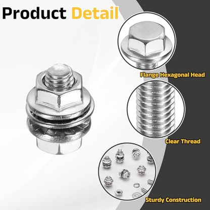 uxcell M5 x 10mm Phillips Flanged Hex Head Bolts, 10Pcs 304 Stainless Steel Flange Hexagon Screws with Nuts, Flat & Lock Washers, Fully Threaded, for Machinery Industry Home, Silver - color: Silver, size: M5 x 10mm