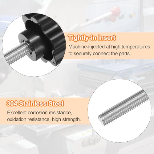 HARFINGTON 4pcs Star Knobs M10 x 55mm 304 Stainless Steel Threaded Stud 46mm Plastic 6-Star Head Hand Tightening Thumb Screw Clamping Jig Knob Handle, Black - size: M10 x 55mm x 46mm