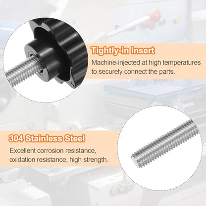 HARFINGTON 4pcs Star Knobs M10 x 55mm 304 Stainless Steel Threaded Stud 46mm Plastic 6-Star Head Hand Tightening Thumb Screw Clamping Jig Knob Handle, Black - size: M10 x 55mm x 46mm