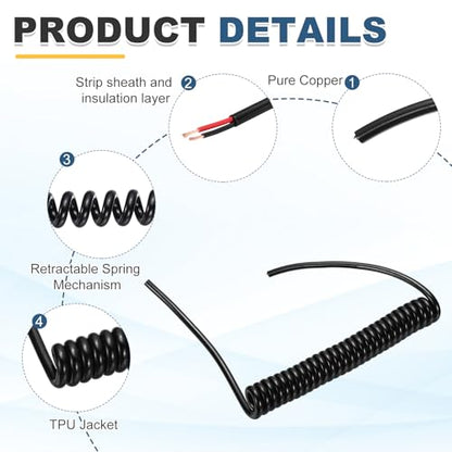 MECCANIXITY 5ft 14AWG Retractable Coiled Coil Cord 300V 105℃ 2 Conductor - size: 5ft x 14AWG, 2 Conductor