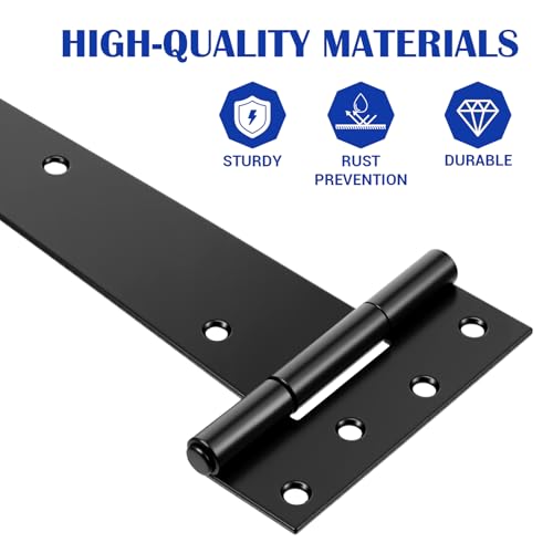 2 Pack 16-Inch Heavy Duty T-Strap Hinges, Black Wrought Iron Gate Hinges with Rust-Resistant Coating, Large 270° Rotation, Ideal for Shed Doors, Barn Doors, and Fence Gates