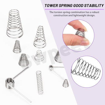 Swpeet 148Pcs 3 Styles Stainless Steel Compression Springs Assortment Kit, 0.3/0,5/0.7/0.8/1 mm Conical Spring Compressed Spring, 0.3/0.4/0.5 mm Compression Springs, 1.5mm-45/90 Degree Torsion Spring - size: N1