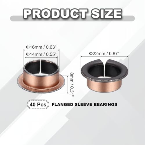 uxcell 40Pcs Flanged Sleeve Bearing, 14mm Bore x 16mm OD x 8mm Length - size: 14×16×8mm