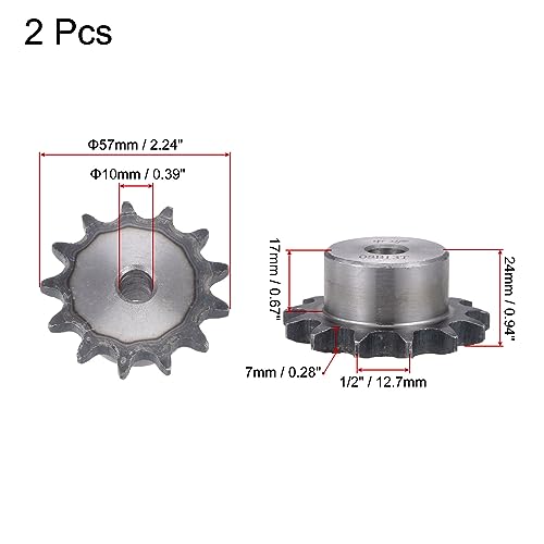 uxcell Chain Roller Sprocket, 10mm Bore 1/2" Pitch 13 Tooth Single Strand Type B Chain Sprocket, A3 Carbon Steel Roller Chain Sprocket for ISO 08B Chain, 2Pcs - size: 57mmx10mm