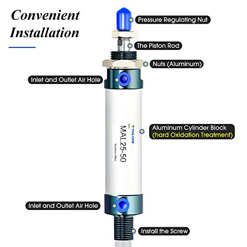 TAILONZ 25mm Bore 50mm Stroke MAL25x50 Air Cylinder Double Action - size: 25mm Bore 50mm Stroke