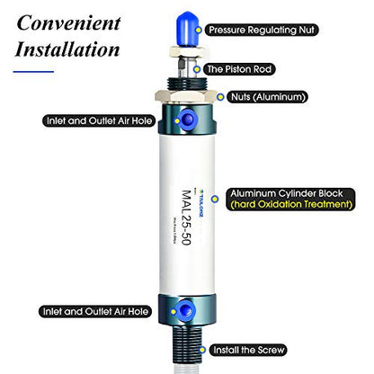 TAILONZ 25mm Bore 50mm Stroke MAL25x50 Air Cylinder Double Action - size: 25mm Bore 50mm Stroke