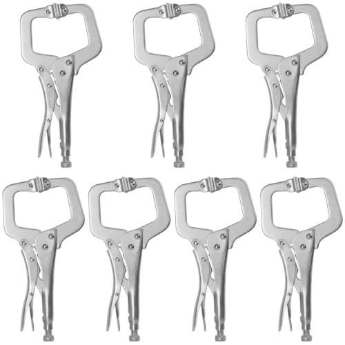 KEILEOHO 7 PCS 11 Inch Locking C Clamp, Metal C Clamps, Heavy-Duty Vise Grip Clamps, Locking Pliers Adjustable Welding Clamp for Cabinetry, Welding, Carpentry, Woodworking - size: 7 Pack
