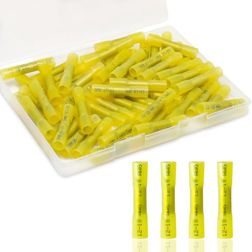 60PCS Heat Shrink Butt Connectors, 12-10 AWG Yellow Wire Terminals - size: 12-10 AWG (60 pcs)
