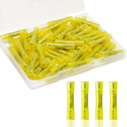 60PCS Heat Shrink Butt Connectors, 12-10 AWG Yellow Wire Terminals - size: 12-10 AWG (60 pcs)