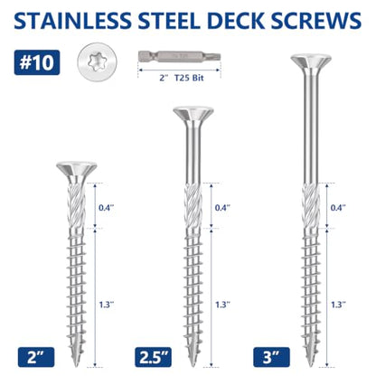 #10x2inch Stainless Steel Deck Screws 180 PCS Wood Screws with T25 Star Bit - size: #10*2"-180pcs