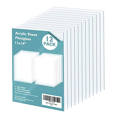 Egofine Plexiglass Sheets Acrylic Sheets 12 Pack of 11x14 0.04 Thick Clear Plastic Cast Transparent Plexiglass for Crafting Projects, Replacement Picture Frame Glass, DIY Display, Easy to Cut - color: Clear, size: 11x14"