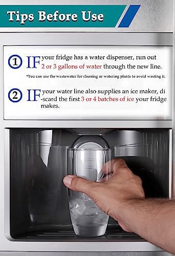 Refrigerator Ice Maker Water Line Kit - 12' Braided Stainless Steel Fridge Water Line with 1/4" Compression Fittings Pex Tubing Core and Water Splitter - size: 12 Feet