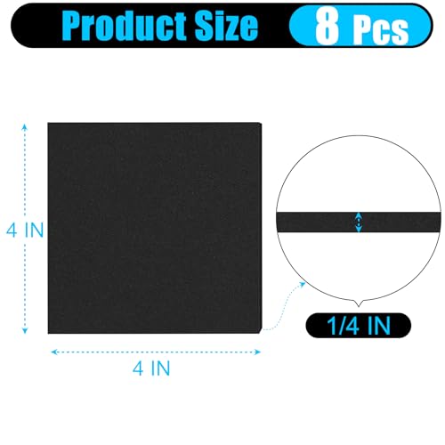 ToLanbbt 8 PCS Adhesive Foam Padding Sheets Closed Cell Neoprene Foam Sheet 1/4" Thick, 4" x 4" Self Stick Insulation Anti Vibration Pads Anti-Slip for Furniture, Cars, Speakers, DIY - size: 4" x 4" x 1/4"