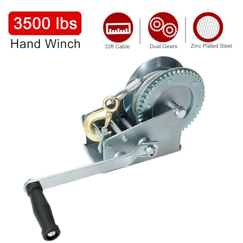 BLACKHORSE-RACING 3500 lbs Hand Winch with 33FT Cable, Hardened Steel 2 Gear Manual Crank Winch for ATV RV Boat Trailer Truck Marine Winch Heavy Duty Hand Crank Winch with Hook (Pack of 2) - size: 3500lbs (Pack of 2)