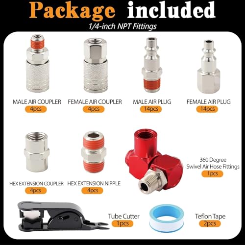 48 Pcs 1/4" NPT Air Compressor Coupler & Plug Kit Air Hose Fitting - size: Nickel-plated alloy