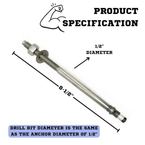 MIGHTY FASTENERS 316 SS Wedge Anchors 1/2"-13 x 8-1/2", 10 Pack - size: 1/2"-13 X 8-1/2"