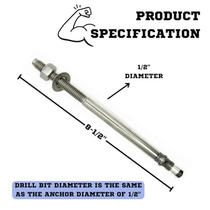 MIGHTY FASTENERS 316 SS Wedge Anchors 1/2"-13 x 8-1/2", 10 Pack - size: 1/2"-13 X 8-1/2"