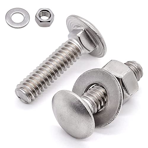 3/8-16 x 1-1/2 Inch Carriage Bolt Kit, 304 Stainless Steel (18-8) with Hex Nuts & Flat Washers - 16 Sets, Round Head Square Neck, Full Thread Coverage by Glvaner - size: 3/8-16 x 1-1/2"