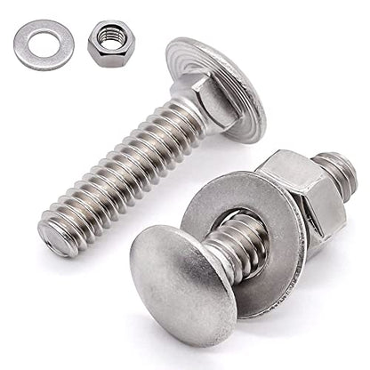 3/8-16 x 1-1/2 Inch Carriage Bolt Kit, 304 Stainless Steel (18-8) with Hex Nuts & Flat Washers - 16 Sets, Round Head Square Neck, Full Thread Coverage by Glvaner - size: 3/8-16 x 1-1/2"