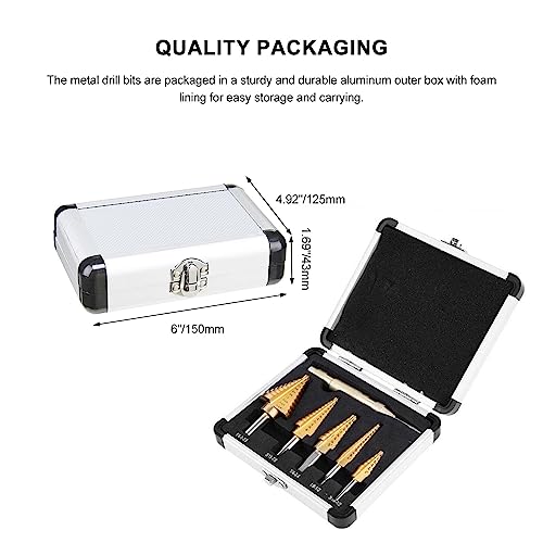 6pcs Step Drill Bit Set, 5 Titanium Coated Hss Step Bit & Automatic Center Punch Unibit, 50 Sizes Step Drill for Multiple Hole Drill with Aluminum Case for DIY Lovers and Home Use