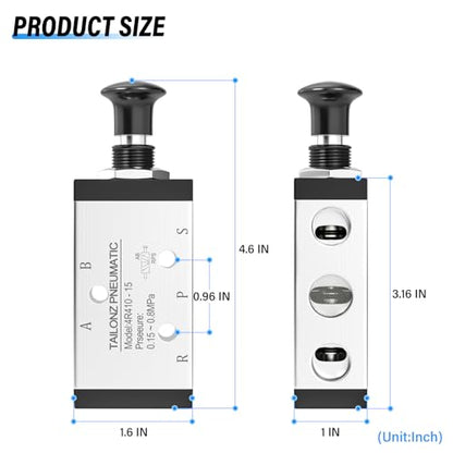 TAILONZ Push Pull Valve 1/2"NPT 5 Way 2 Position 4R410-15 - size: 1/2"NPT