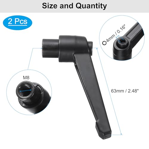 uxcell 4pcs Clamping Lever Adjustable Handle Set Metric M8 x 60mm Male & M8 Female Thread Level Handles Hand Stud Knobs Quick Release Black for Lathe Machinery - size: M8 x 60mm