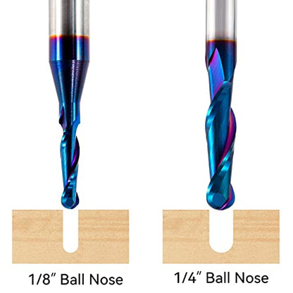 2 PCS Ball Nose Set CNC Router bits Carbide Ball Nose End Mill with Nano Blue Coating for Side Milling. End Milling. Finish Machining. (2 PSC Ball Nose Set) - size: 2 PCS Ball Nose Set