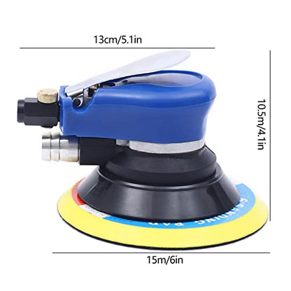 6" Random Orbit Air Sanders, 10,000 RPM Orbital Sander for Auto Body, Heavy Duty Dual Action Pneumatic Palm Sander Adjustable Speed Hand Sanding Pneumatic Polisher for Wood Metal Autobody Work