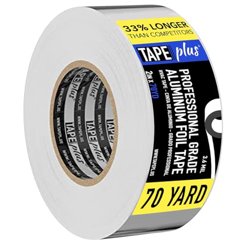 TapePlus Aluminum Foil Tape - HVAC & Ductwork Sealing with HVAC Tape - Metal Ductwork Insulation & Moisture Protection - Heat-Resistant Performance to 250°F - 2 in x 70 yd, Pack of 1, Silver - size: 1 Pack