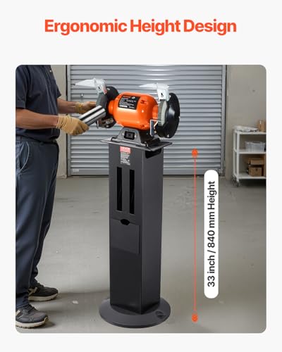 VEVOR Bench Grinder Stand, Heavy-Duty Bench Grinder and Vise Floor Pedestal with 11" x 6.7" Mounting Plate, Grinding Wheel Storage Compartments & Cast Iron Base, Compatible with Most Bench Grinders