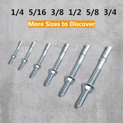 Party Animals 1/4 x 2 Inch Wedge Anchor, 50 PCs Zinc-Plated Industrial Anchor Bolts for Cement, Concrete - size: 1/4 x 2"