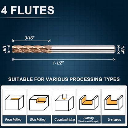Carbide End Mill 1/8" Dia 1/2" CL 1-1/2" L 1/8" Shank 4 Flute - size: 1/8" Dia - 1/2" CL - 1-1/2" L - 1/8" Shank