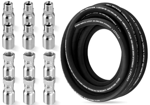 33FT 3/4" Hydraulic Hose with 12PCS Hydraulic Hose Fittings - size: 3/4" Hydraulic Hose - 33FT