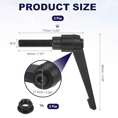 uxcell 2Pcs Adjustable Clamping Lever Handles, M10x40mm Zinc Alloy Male Thread Stud Knobs with Nuts Quick Release Bolt Rotating Screw Handles for Lathes Woodworking, Black - size: M10x40mm