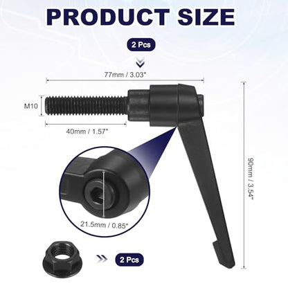 uxcell 2Pcs Adjustable Clamping Lever Handles, M10x40mm Zinc Alloy Male Thread Stud Knobs with Nuts Quick Release Bolt Rotating Screw Handles for Lathes Woodworking, Black - size: M10x40mm