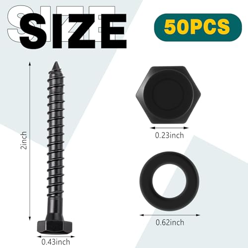50 Sets 1/4" x 2" Hex Head Lag Bolts, Lag Screw, Black - color: Black, size: 1/4" x 2"