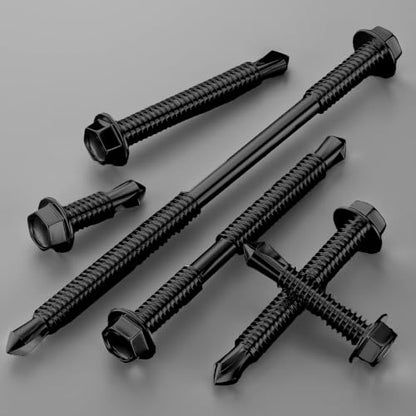 Wensilon (400Pcs) #8×1/2" Black Hex Washer Head Self Drilling Screws, 410 Stainless Steel Metal SheetScrews，TEK Screws, Sheet Metal Self Tapping Screws - color: Black, size: #8×1/2"