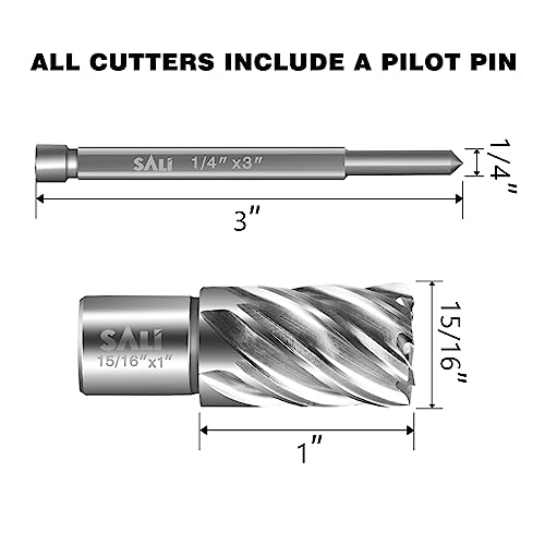 SALI 2 pcs Annular Cutter Diameter 15/16 Inch with Weldon Shank 3/4" (with 2 Flats) Cutting Depth 1" Mag Drill Bit for Magnetic Drill Press HSS Fully Ground Drill with One 1/4"*3" Pilot Pin - size: 15/16"*1"