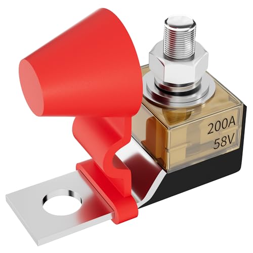 Joinfworld Battery Terminal Fuse Block Kit 200A 58V Mrbf Terminal Fuse Block with Single Stud 5/16"(M8) Marine Rated Battery Fuse and Waterproof Cap for Boat Truck RV Construction Vehicles - size: 200A