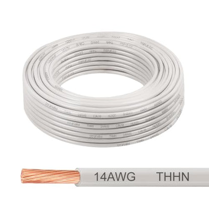 THHN Wire 14 Gauge 25 FT, 14 AWG Stranded OFC Copper Electrical Building Wire with Nylon Jacket PVC Insulation, Rated 600V for Residential, Industrial, CNC, Ground (14 Gauge, White) - color: White, size: 14 AWG 25FT