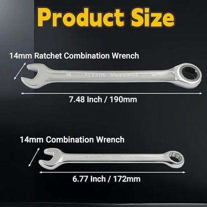 14mm Ratcheting Wrench 2 Pcs 72-Tooth 12-Point Chrome Plated - size: 14mm