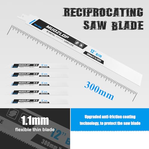5Pack 12inch 14/18TPI Metal Reciprocating Saw Blades Set - size: 14/18TPI/12 inch