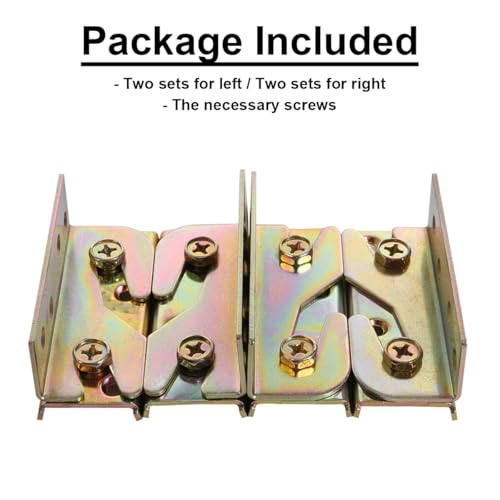 Bed Rail Brackets - Wooden Bed Frame Hardware - Heavy Duty Non-Mortise Bed Rail Fittings - Set of 4 (Screws Included)