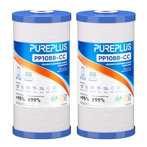 PUREPLUS 5 Micron 10"x4.5" Whole House Sediment & Carbon Water Filter,2PACK - size: 2 Count (Pack of 1), style: Sediment & Carbon Block