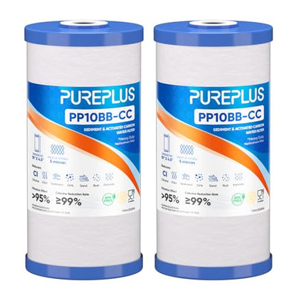 PUREPLUS 5 Micron 10"x4.5" Whole House Sediment & Carbon Water Filter,2PACK - size: 2 Count (Pack of 1), style: Sediment & Carbon Block