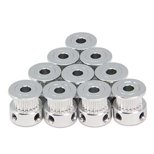 10pcs/Set GT2 Pulleys Wheel 20 Teeth 5mm Bore Aluminum Timing Belt Idler Pulleys for 3D Printer 6mm Width Timing Belt (20T-5mm Bore-Silver) - size: 20T-5mm Bore-Silver