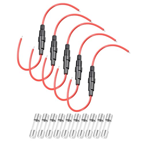 uxcell 5 Pcs 5x20mm Inline Screw Type Fuse Holder 18 Gauge AWG Red Wire with 10 Pcs 5A Fast Blow Glass Fuses - size: 18awg,5x20mm, style: 5A